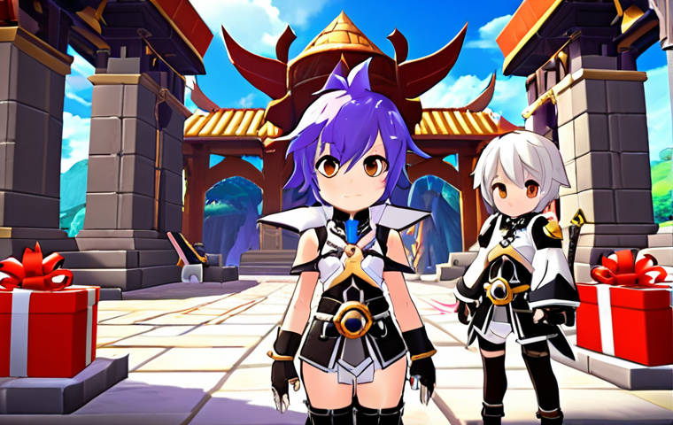 ** A new player being welcomed into the world of Elsword, surrounded by exciting events and gifts. Focus on the feeling of adventure and opportunity.
**